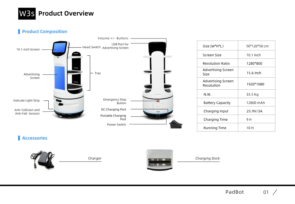 PadBot W3s Robot de Delivery de Alimentos