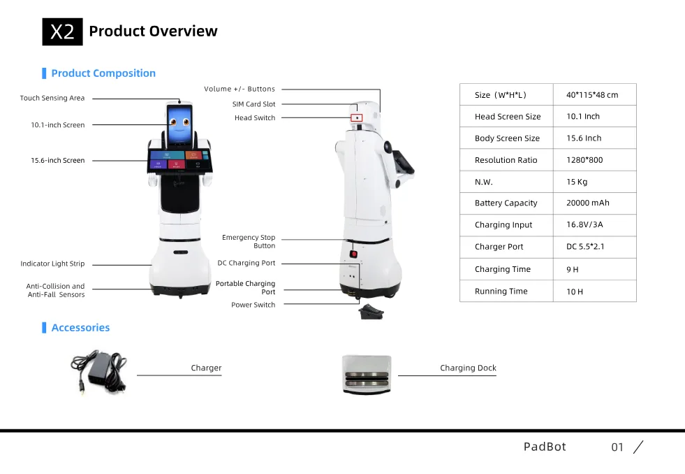 PadBot X2 Robot de Servicio Interactivo